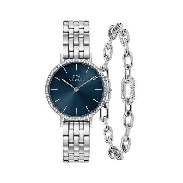 Daniel Wellington Petite Lumine Bezel 5-Link Arctic & Crystal Link Bracelet Silver